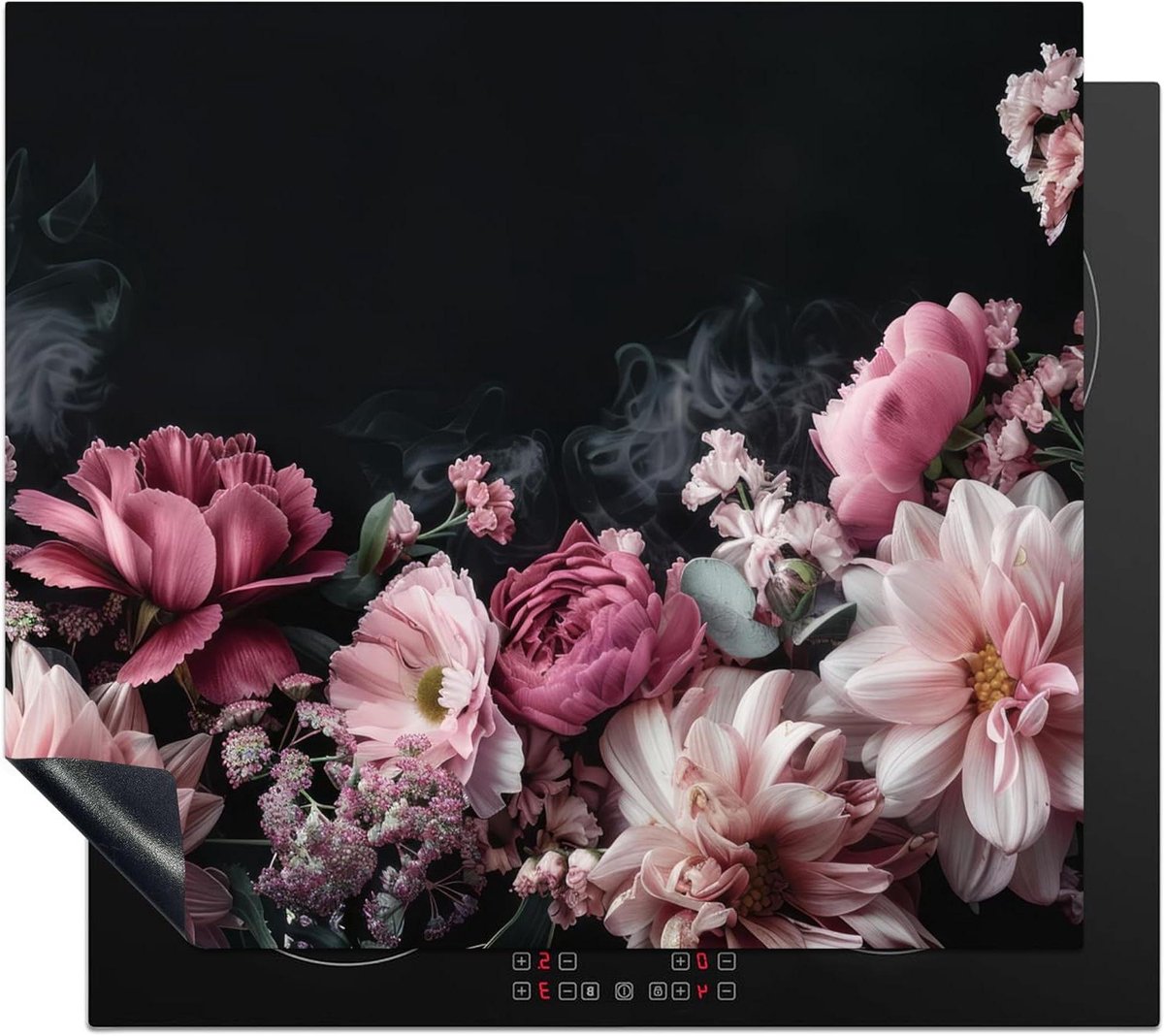 Inductie Beschermer - Kookplaat Afdekplaat - Keuken Werkruimte - Unieke Foto Print - 58x51 cm - Roze Bloemen