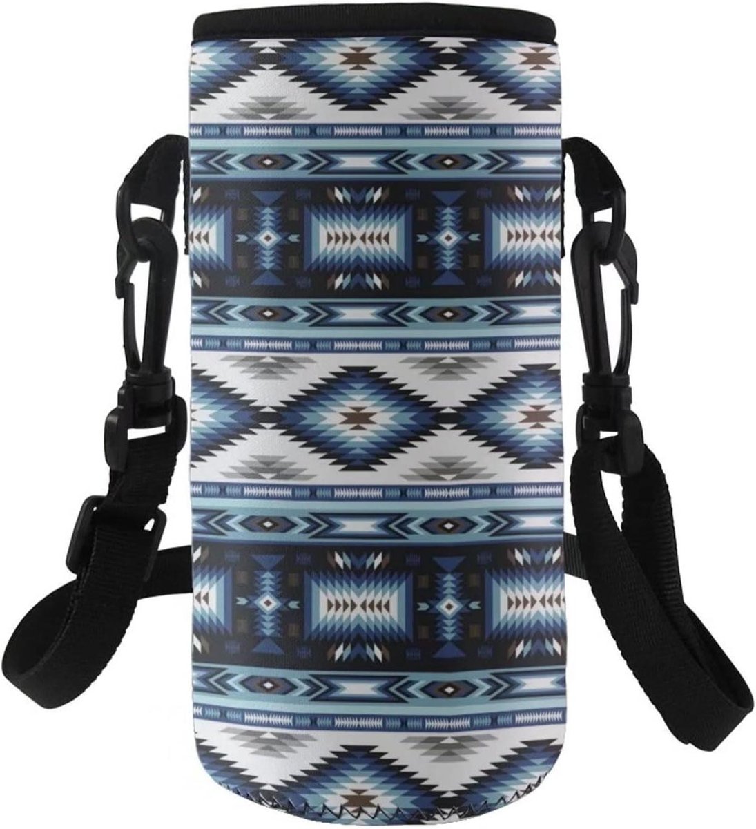 Waterfles Houder - Flessendrager Neopreen - Buitenactiviteiten - Verstelbare Schouderriem - Past 500-750ml - Azteken Blauw