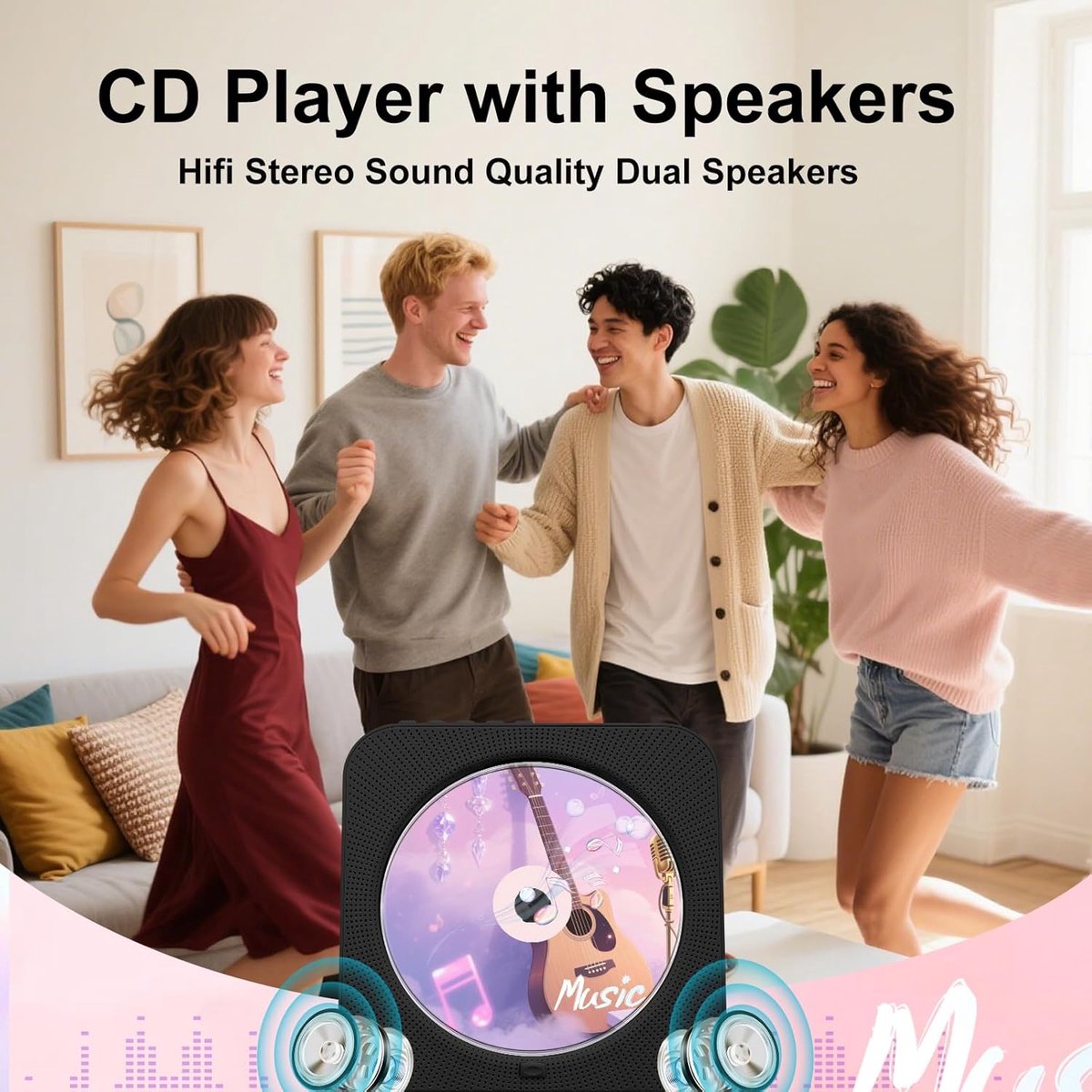 KZQ Bluetooth-speler - CD-speler met radiofunctie - Bluetooth CD-speler - FM-radio - Wandmontage mogelijk - Inclusief afstandsbediening - Ondersteunt CD/AUX/USB-ingang - Zwart thumbnail 2