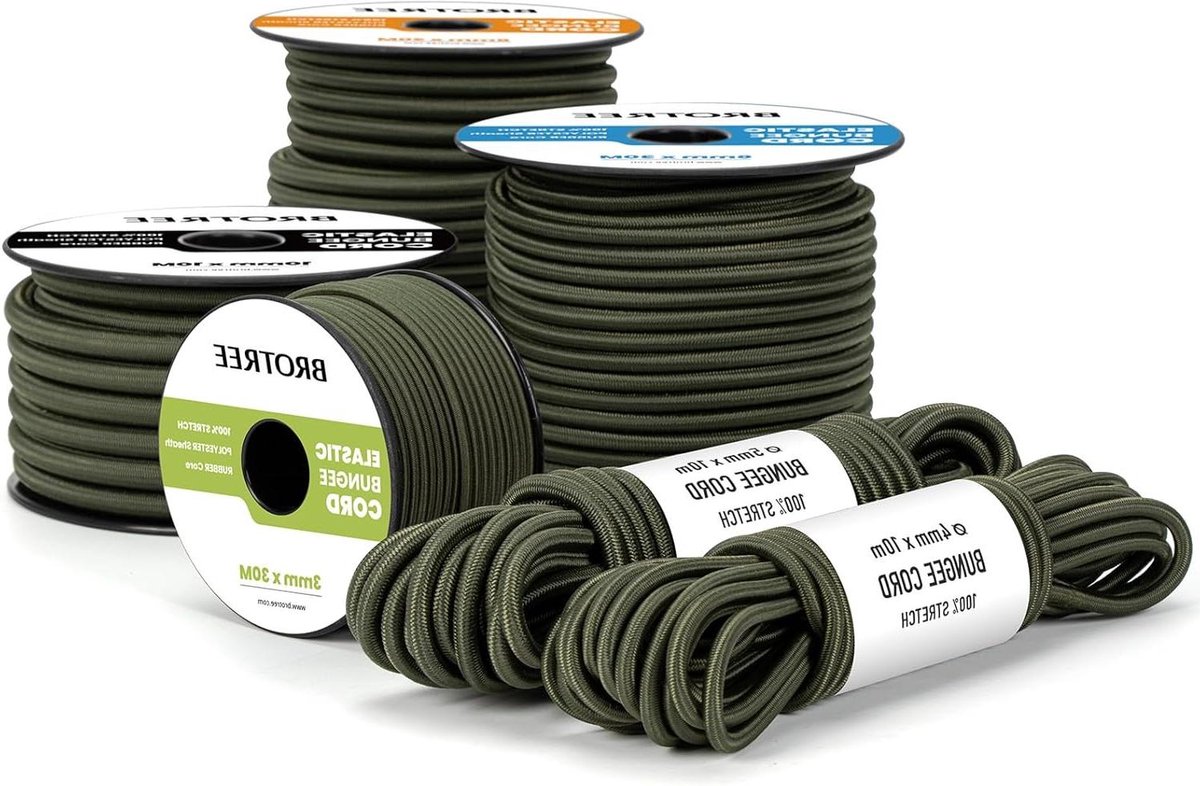 Rubberen Touw Expander - Elastisch Koord Spanspul - Vastzetten van lading - Marinekwaliteit slijtvast - 4mm x 10m - Legergroen