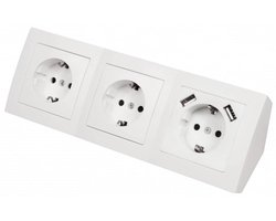 Wandcontactdoos met USB - Verlengdoos Bureau - Apparaten Aansluiten - Geïntegreerde Kinderbeveiliging - 3 Sockets 2 USB - Wit