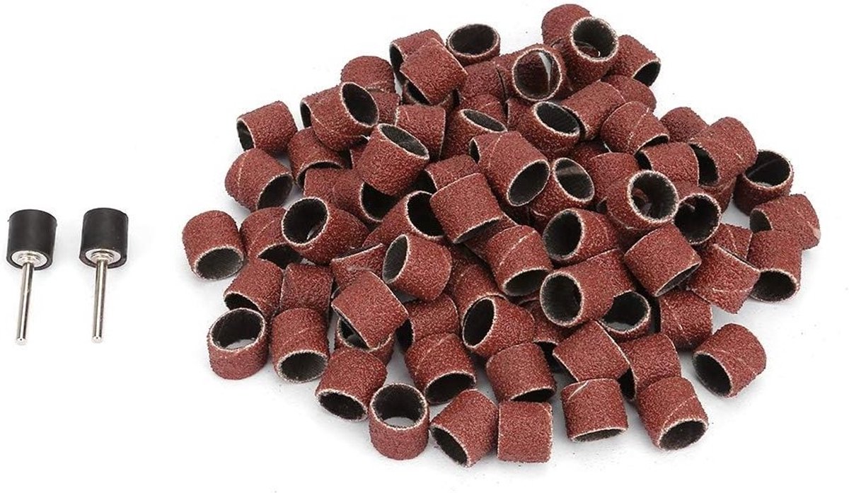 Sanding drum set met 100 schuurdrums en 2 mandrels voor Dremel, 12mm schuurringen en slijpschijven voor precisiewerk