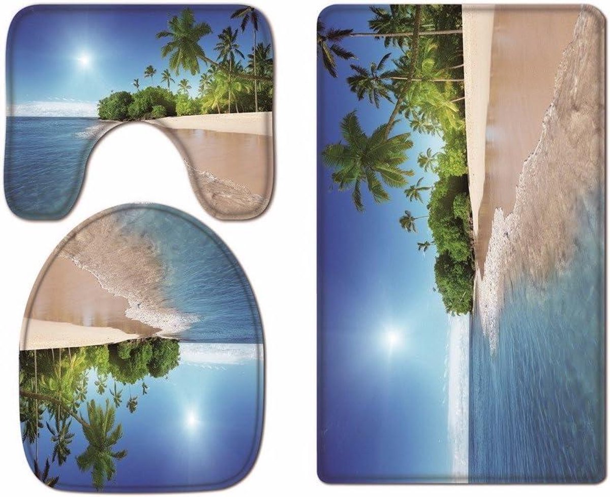 Toiletstoelhoes Set - Toiletdeksel Kussens - Badkamer Decoratie - 3 Delige Set - 31.5 x 19.7 Inch - Tropisch Blauw