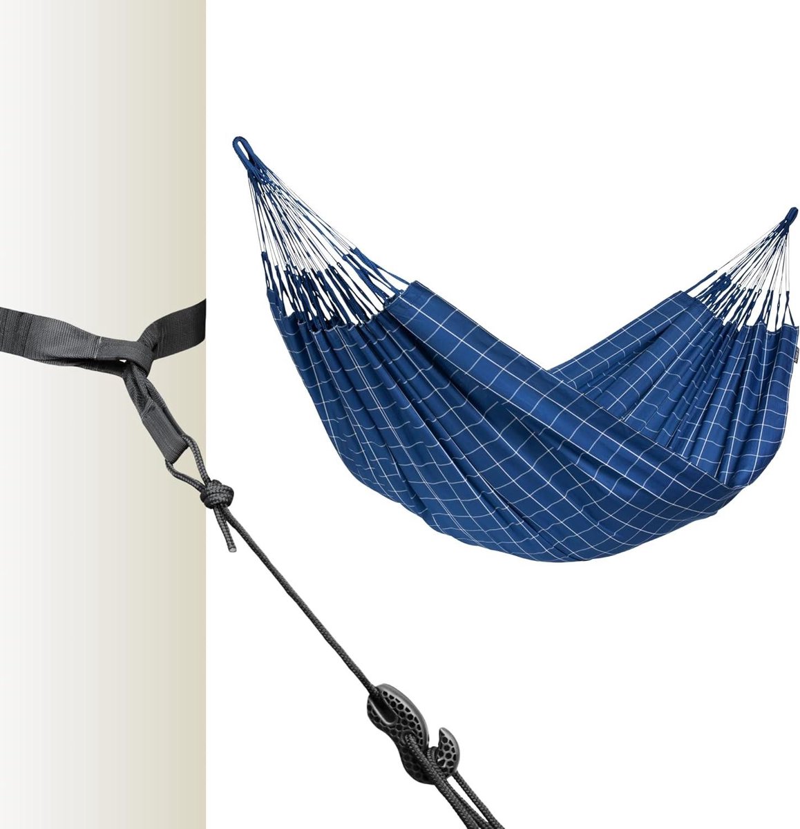 Klassieke hangmat - Dubbele hangmat - Buiten ontspannen - Scheurvaste geweven rand - 400 cm lengte - Marineblauw