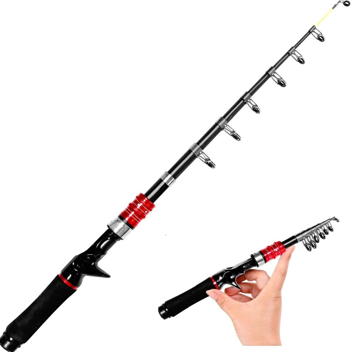 Telescopische Vishengel - Reishengel Hengel - Vissen Op Locatie - Lichtgewicht Carbon Fiber - 35cm-1.8m - Rood