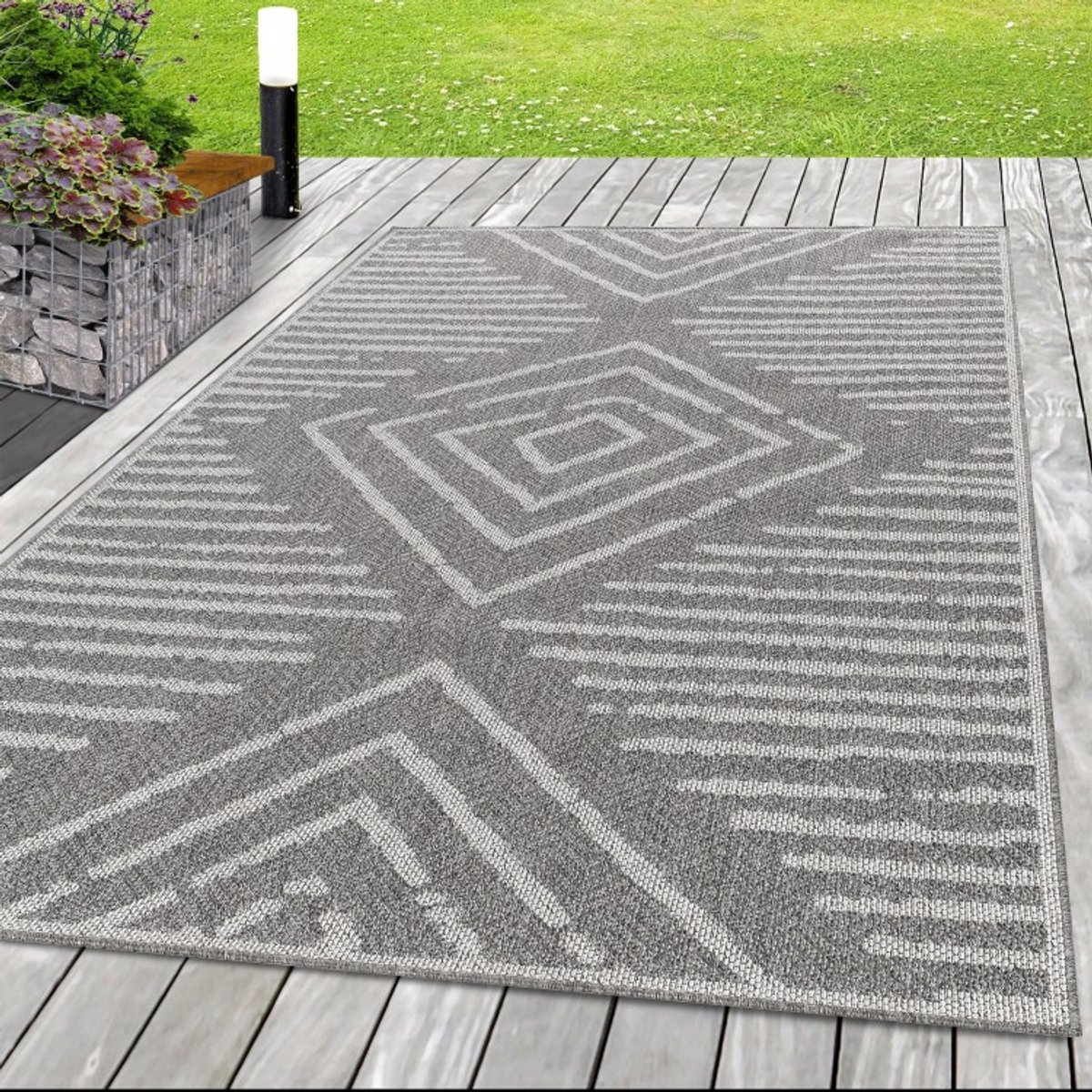 TapisTrend Buiten- en terraskleden Grijs 160x230 cm Buitenkleed met ruitpatroon, gemaakt van sisal, voor woonkamer en keuken, bestand tegen