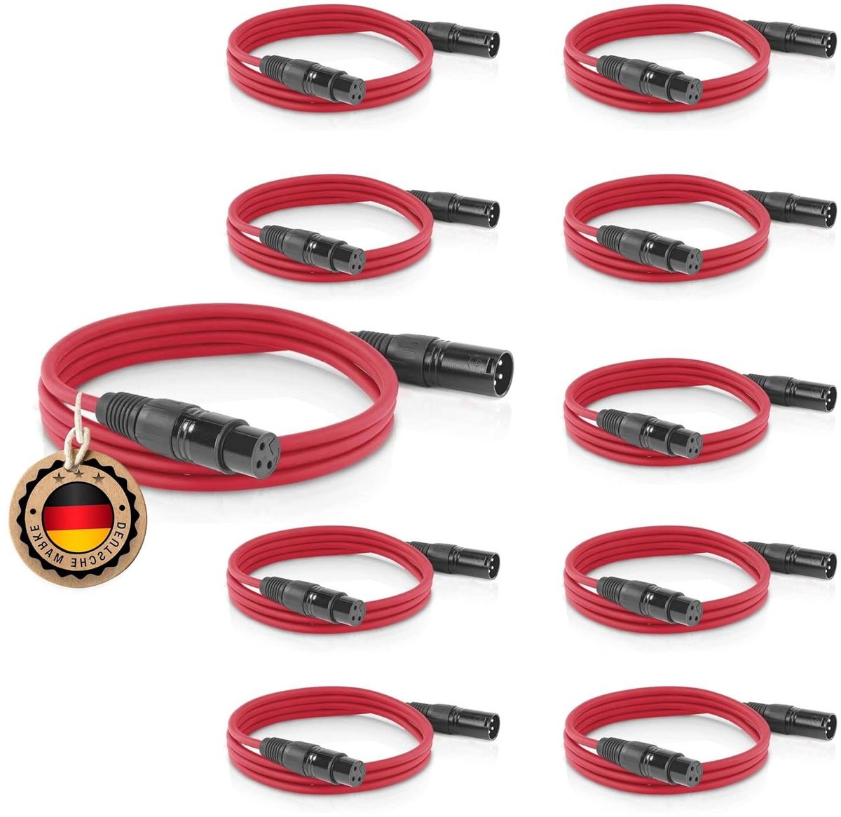 XLR audiokabel - microfoonkabel symmetrisch - Signaaloverdracht - OFC-koper - 15 m - rood
