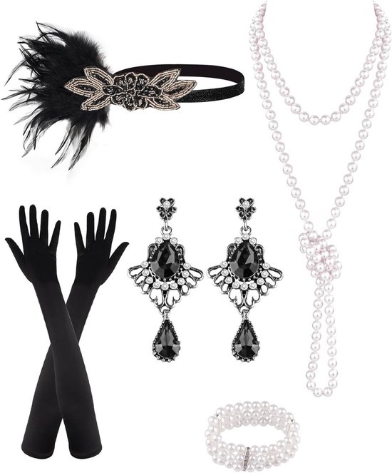 6 Delen 1920 Flapper Great Gatsby Accessoires voor Vrouwen - Stijlvolle 1920s Flapper Mode en Roaring 20s Kostuum Accessoires
