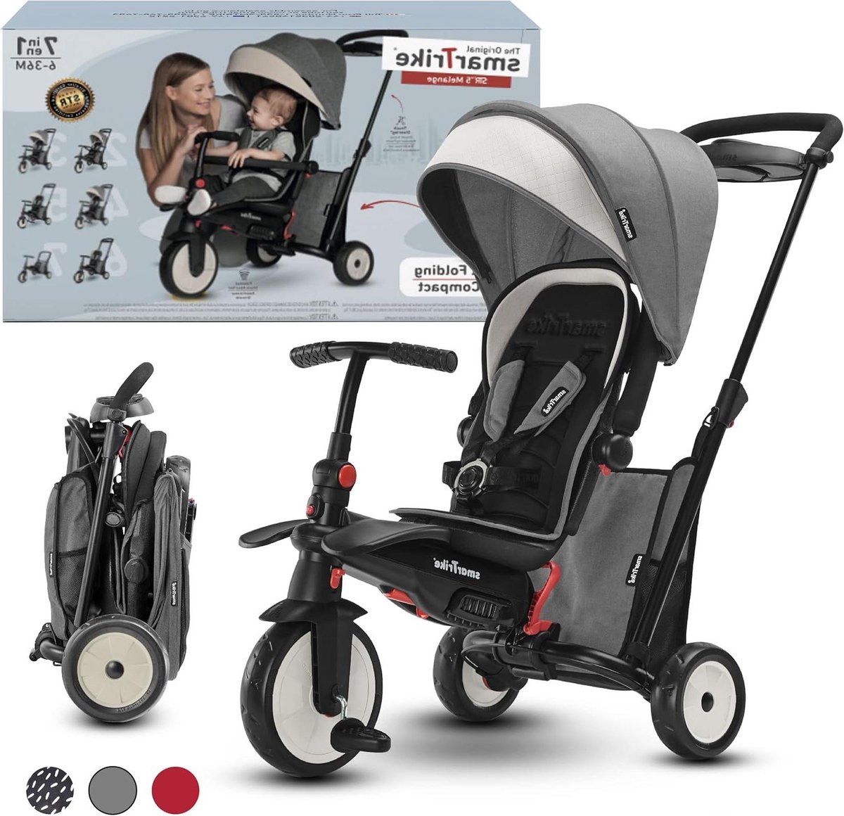Opvouwbare peutertrike - Kinderdriewieler peuter - Actief buiten spelen - Kinderwagencertificering - 97 x 48 x 1001 cm - Grijs