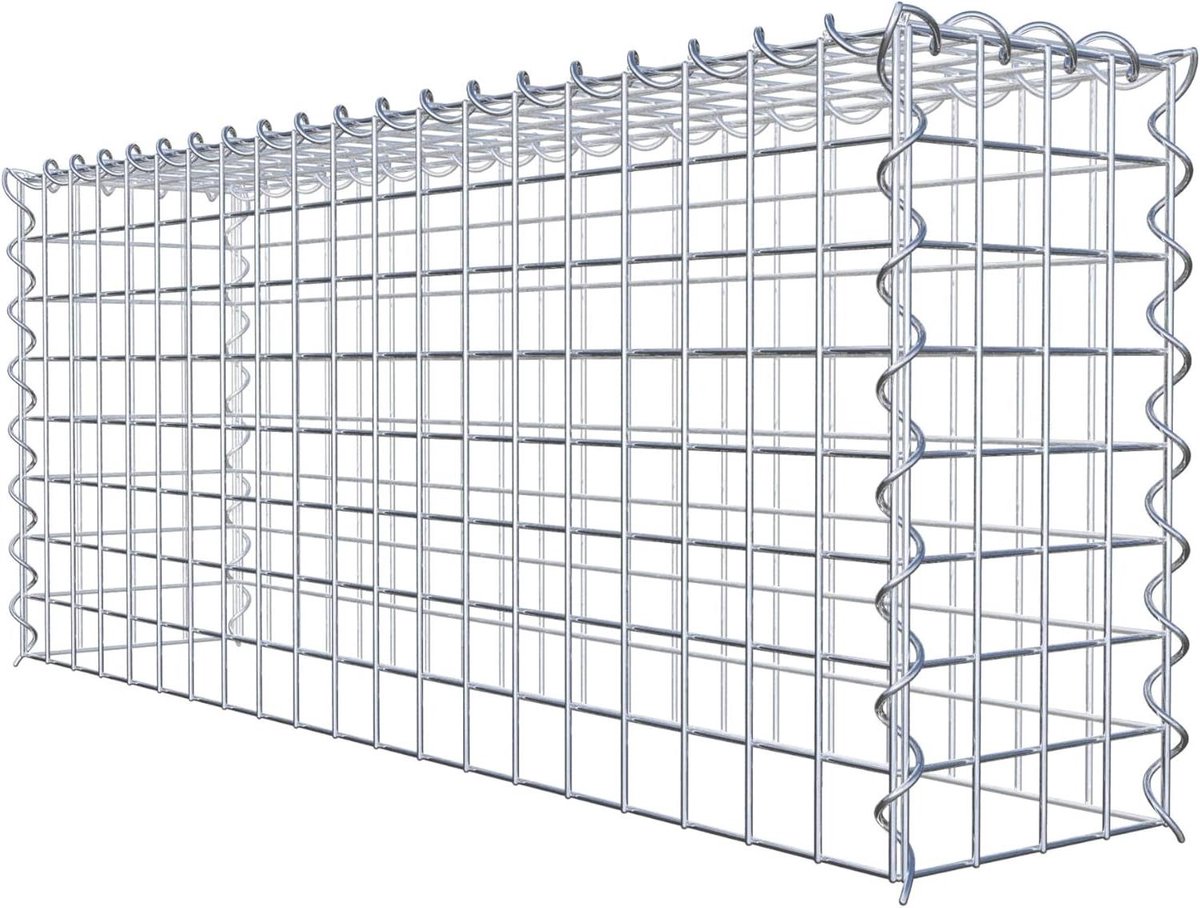 Steenkorf Hoekig - Schanskorf Aanbouwmand - Tuin Decoratie - Galvanisch Verzinkt - 100 x 40 x 20 cm - Zilver