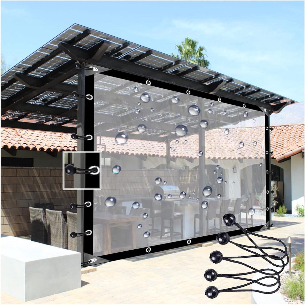 Waterdicht Transparant Zeil - Outdoor Gordijn - Balkon Beschermen - Warmte-isolerend - 5.5x5m - Clear