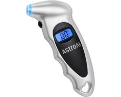 AstroAI Digitale Bandenspanningsmeter - Bandendrukmeter tot 10 Bar / 150 PSI - Bar, PSI, kPa & kg/cm² - Verlicht LCD-scherm - Voor Auto, Motor, Camper & Fiets - Incl. Batterijen - Zilver