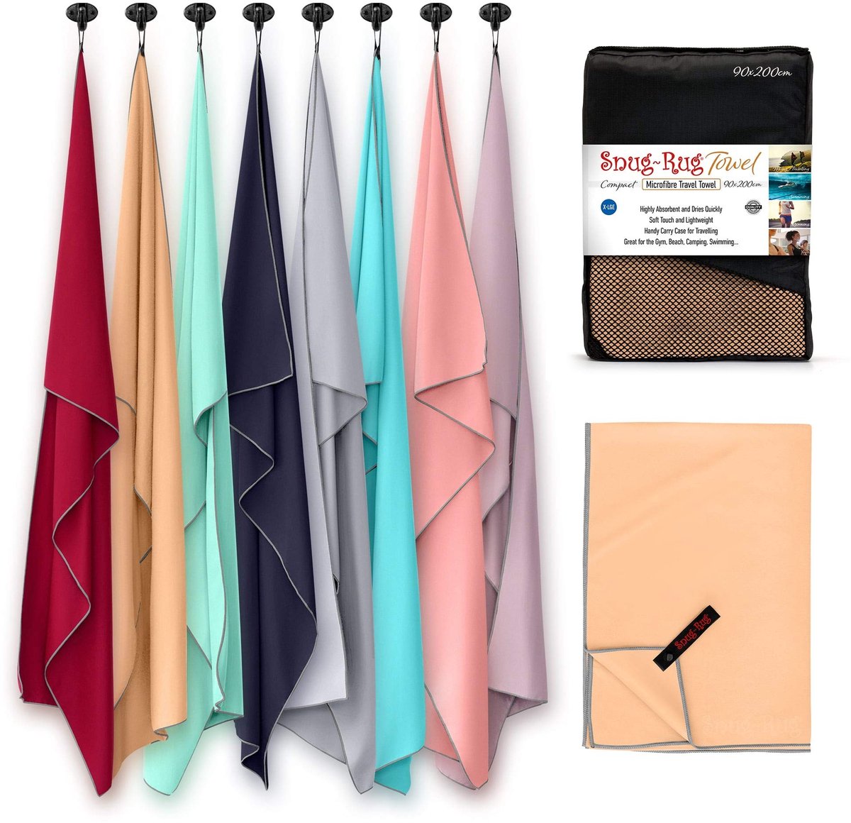 aladdien - Snug Rug Microfibre Towel - Sneldrogend - Ultra Absorberend - Extra Large XL 200 x 90 cm - Antibacterieel - Ideaal voor Zwemmen en Strand