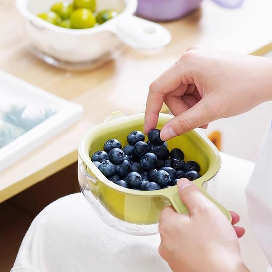 Dubbellaagse afdruiprek - Zeef met handvat - Groente en fruit wassen - Dubbele afvoer ontwerp — afbeelding 4