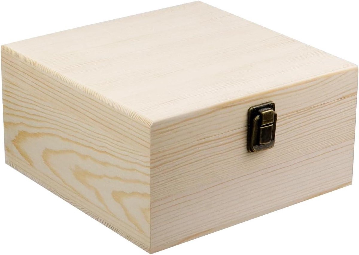 Houten Kist - Opbergbox Sieraden - Doe-het-zelf Ambachten - Met Metalen Slot - 195 x 195 x 100 mm - Natuurlijk
