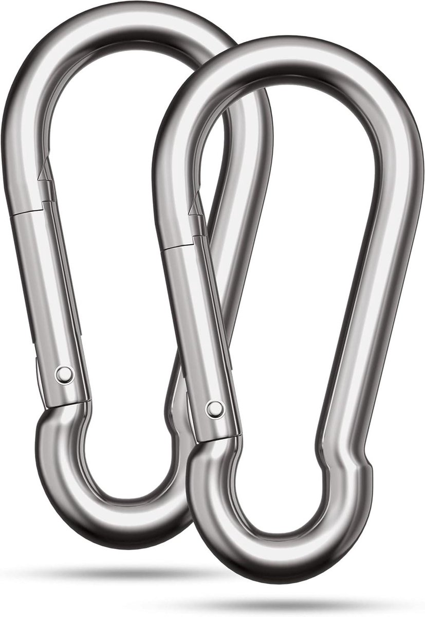 Karabijnhaak Roestvrij Staal - D-vorm Haken - Bevestigen van Lasten - Roestbestendig Materiaal - 80 x 8 mm - Zilver