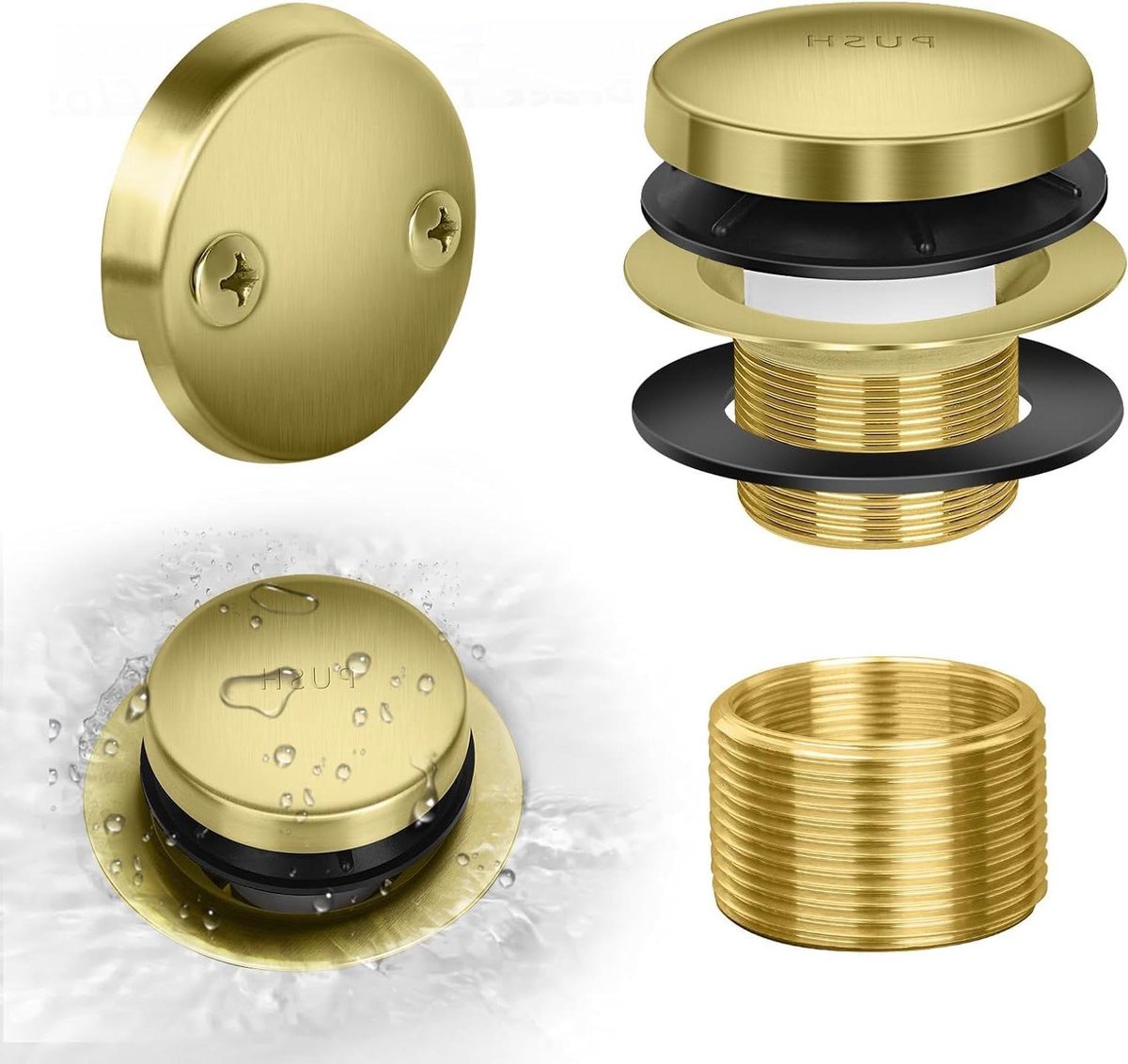 Badkuip Afvoer Set - Bad Drain Trim - Badkamer Vernieuwen - Universele Draad Pasvorm - 2 Gaten Overloop - Goud