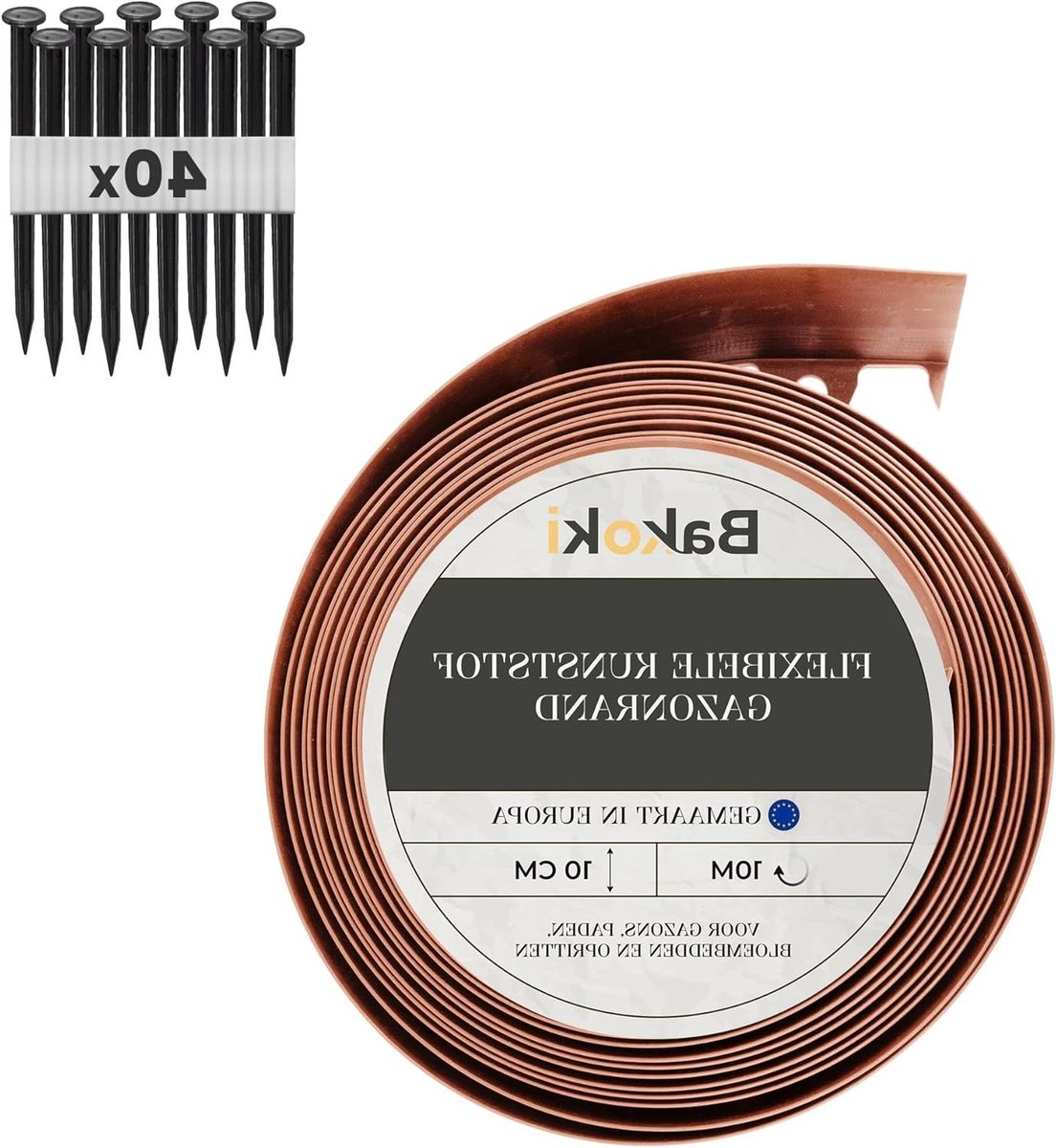 Flexibele Gazonrand - Tuinborder Afbakening - Tuinranden Creëren - Inclusief 40 Grondankers - 10 meter lang 10 cm hoog - Terracotta