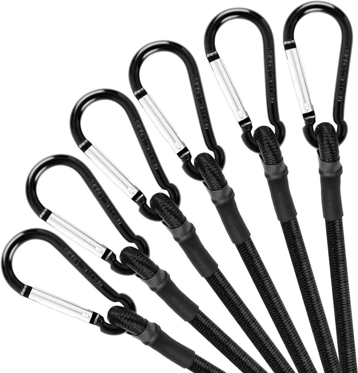 Bungee Koorden met Karabijn - Elastische Spanbanden - Bagage Vastzetten - Vinyl Gecoate Haken - 30 cm - Zwart