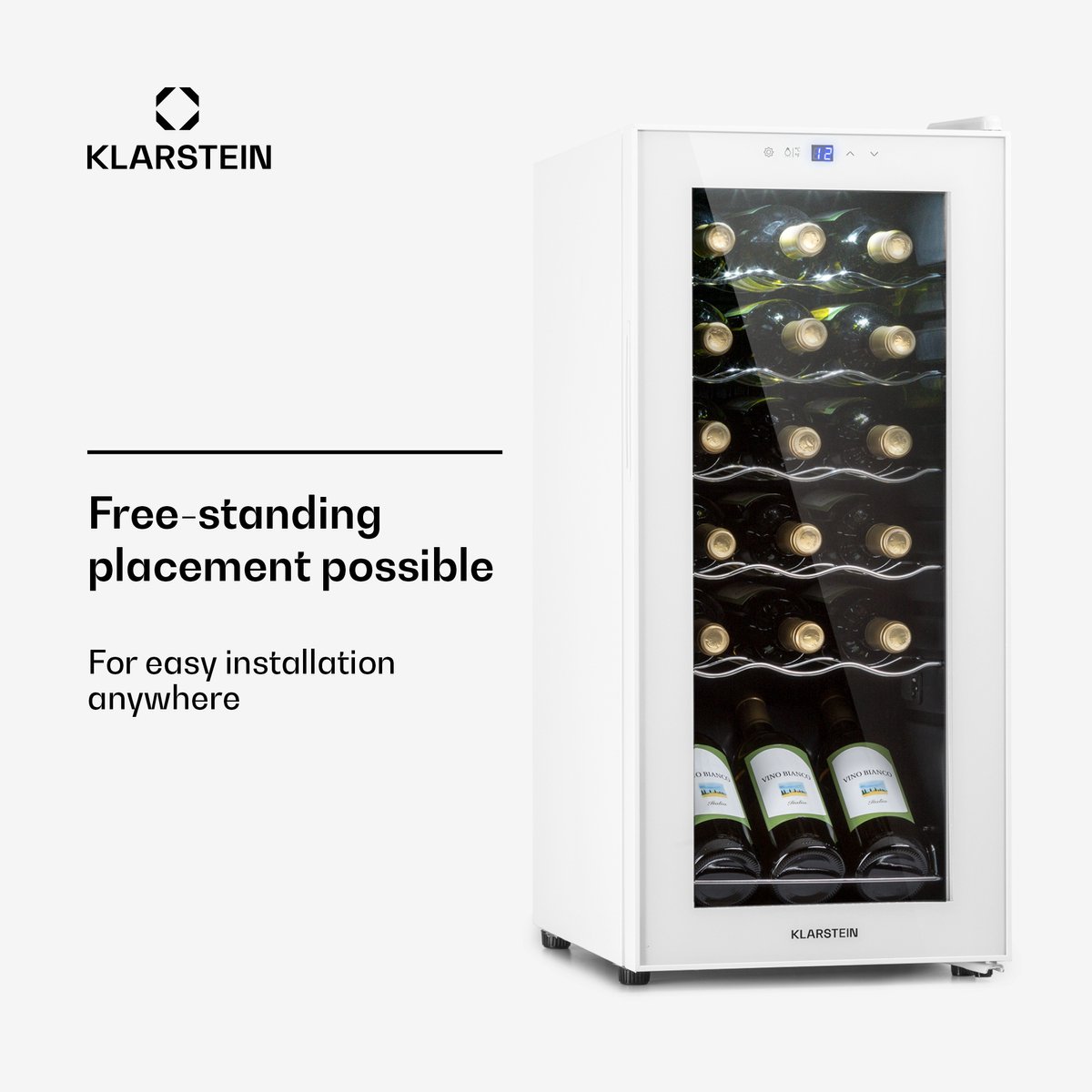 Klarstein Wijnkoeler Wijnkoelkast 1 Zone – Vrijstaande Wijnklimaatkast 50L – Compacte Drankenkoelkast met Glazen Deur – Binnen/Buiten Gebruik – voor 18 Flessen - 45 cm - voor Bar - Wijnkast - Wine Cooler - Wine Fridge – foto 8