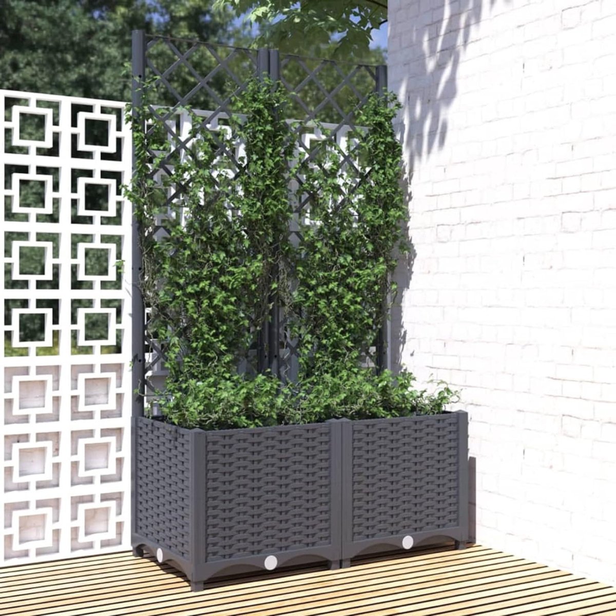 Core® Plantenbak met Klimrek - Plantentrap - Plantenrek - Plantenstandaard - Donkergrijs - 80cm x 40cm x 136cm
