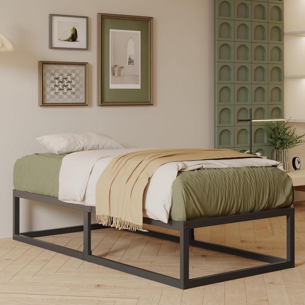 Metalen Bedframe - Stevig Bedframe - Ruimte Besparen - Geluidsvrij Ontwerp - 75x190 cm - Zwart