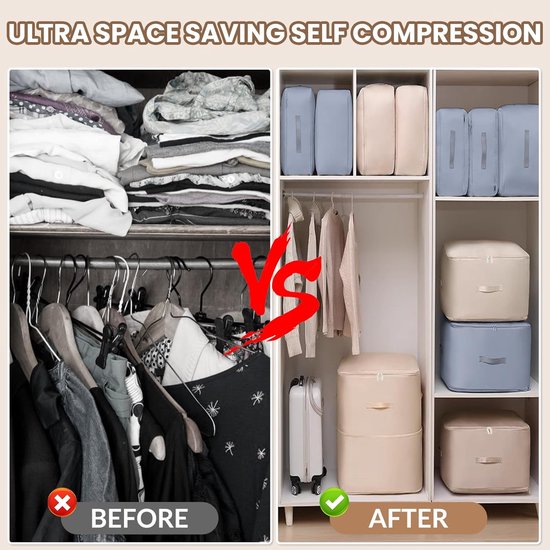 Opbergzakken - Kleding organizers - Ruimte besparen - Zelfcomprimerend - 4 stuks L - Grijs — afbeelding 3