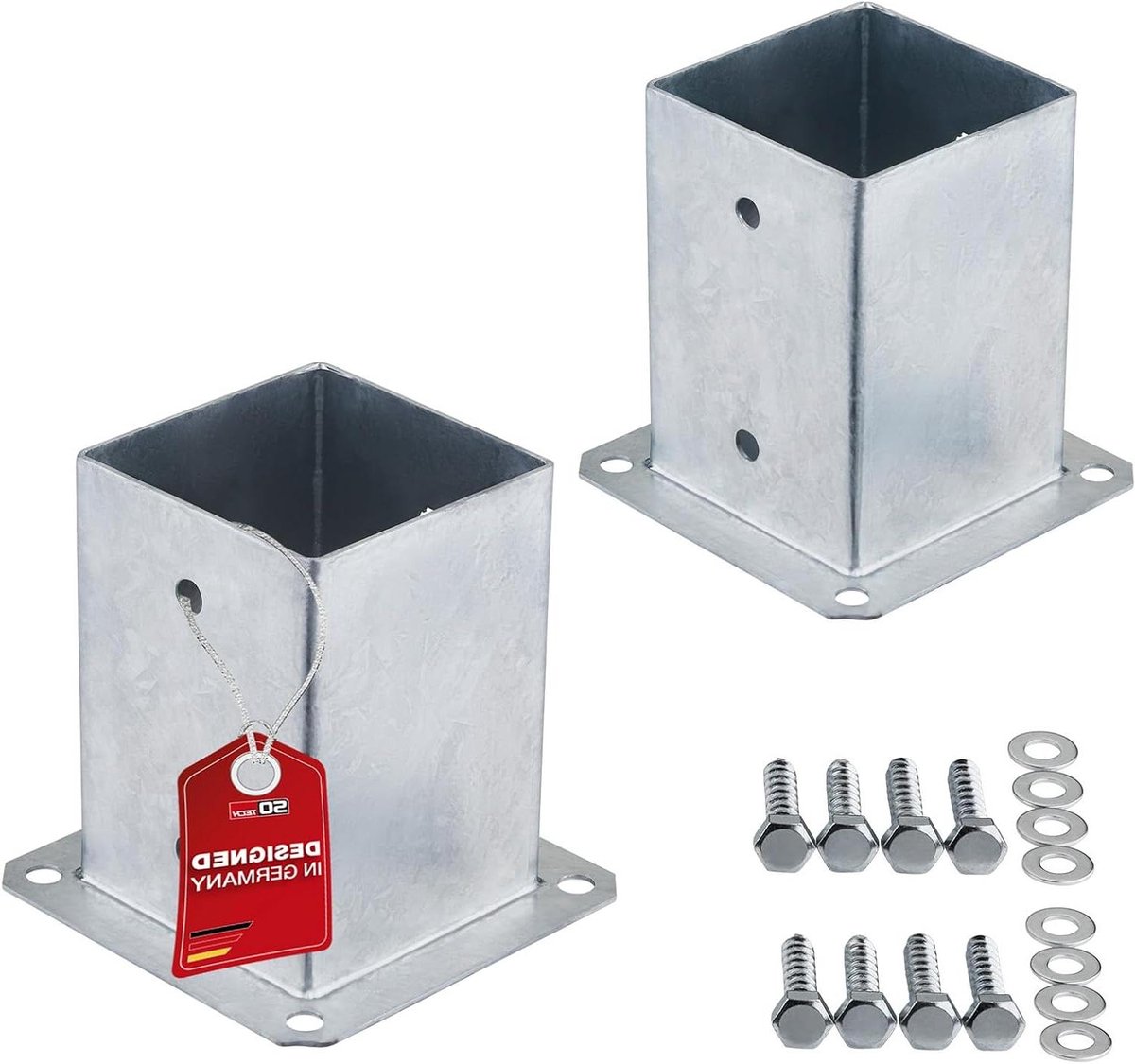 Grondankers Vierkant - Paalhouders Schroefankers - Terras en Omheining - Opschroefbaar Vuurverzinkt - 100 x 100 mm - Zilver