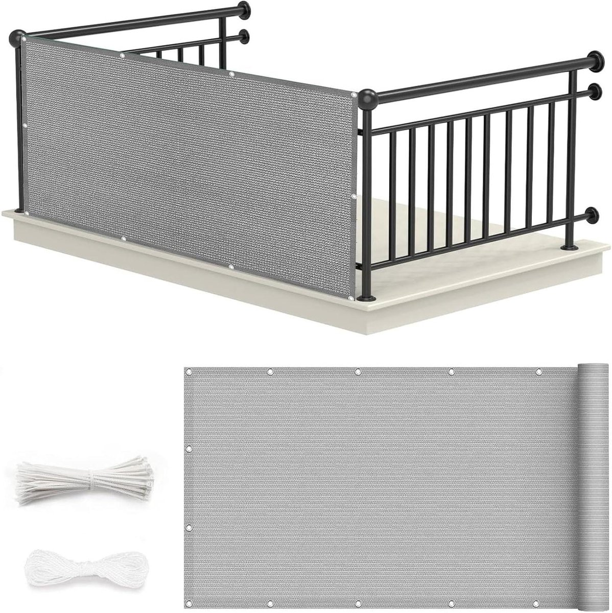 Balkonafdekking - Privacy scherm windscherm - Balkon afschermen - Dubbele versterking scheurvast - 40x850cm - Grijs