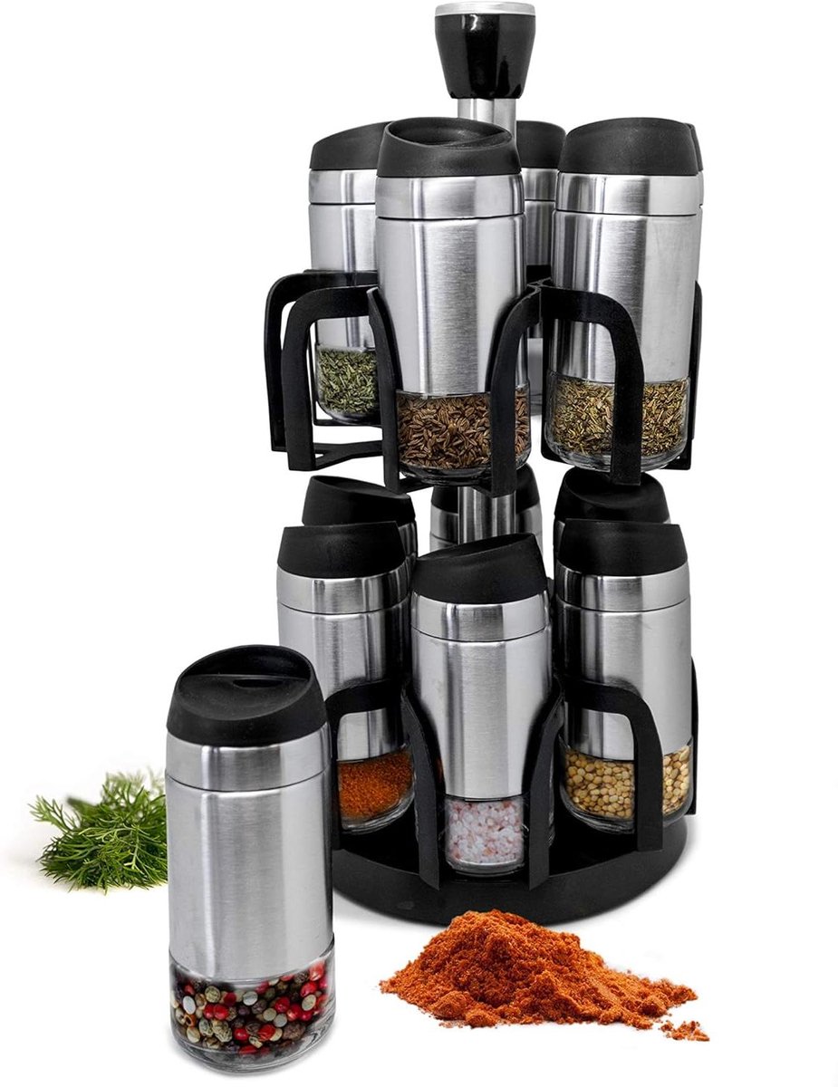 Kruidenrek - Specerijenhouder Keuken - Keuken Organiseren - Draaibaar Systeem - 12 Potjes - Inox