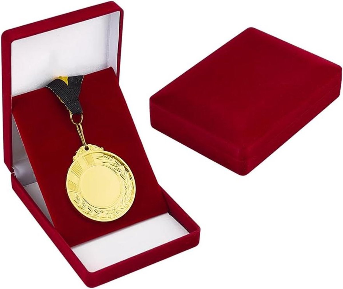 Medaille Opbergdozen - Badge Display Dozen - Verzamelobjecten Beschermen - Zachte Fluwelen Voering - 12.3x9x3.15cm - Donkerrood