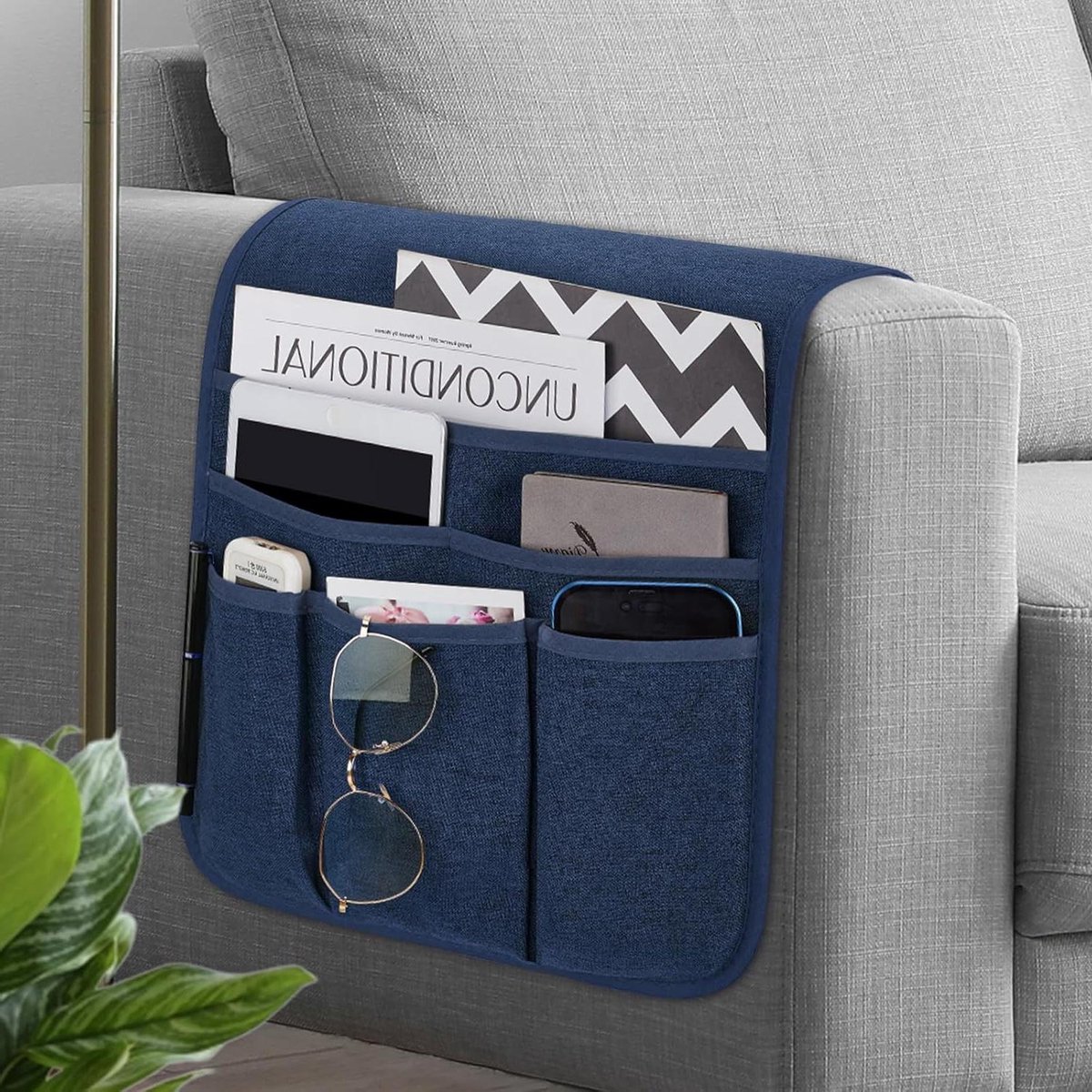 Afstandsbediening Houder - Armleuning Organizer - Bank Opbergen - 5 Zakken - Niet gespecificeerd - Blauw