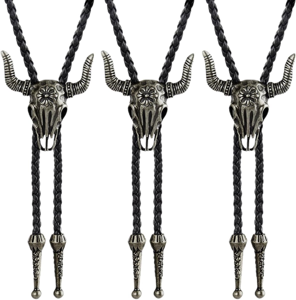 Leren Bolo Tie Set voor Halloween, Hip Hop en Cowboy Kostuums met Cow Skull Pendant en Lariat Design voor Mannen en Vrouwen