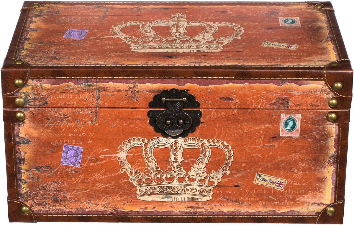 Houten Kist - Schatkist Piratenkist - Opbergen Sieraden - Vintage Look - 49x28x25 cm - Antiek Hout