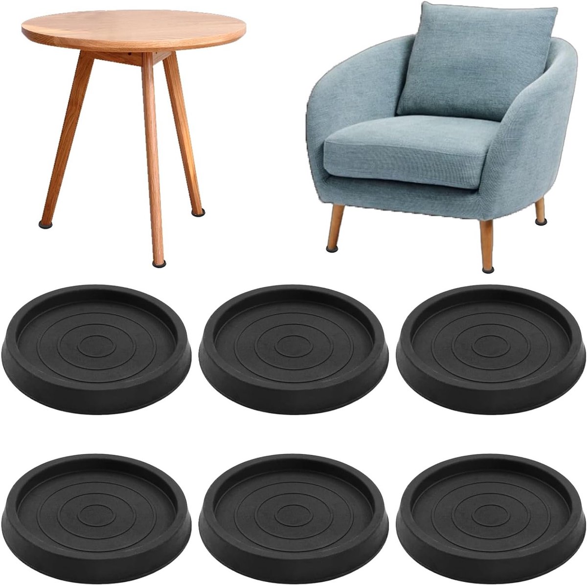 Set van 6 Rubberen Meubelkappen, 2.5 Inch Ronde Vloerbeschermers, Antislip Kussens voor St