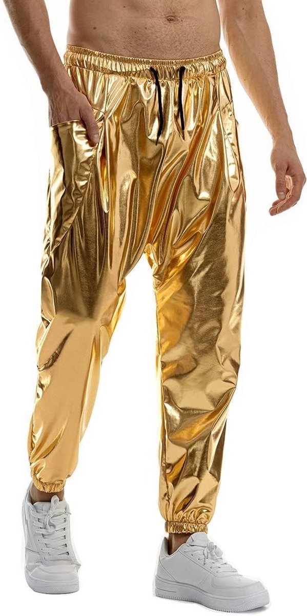 Gouden en Zilveren Metallic Shiny Sweatpants voor Mannen - Party, Nightclub, Hip Hop Mode met Rechte Pijpen