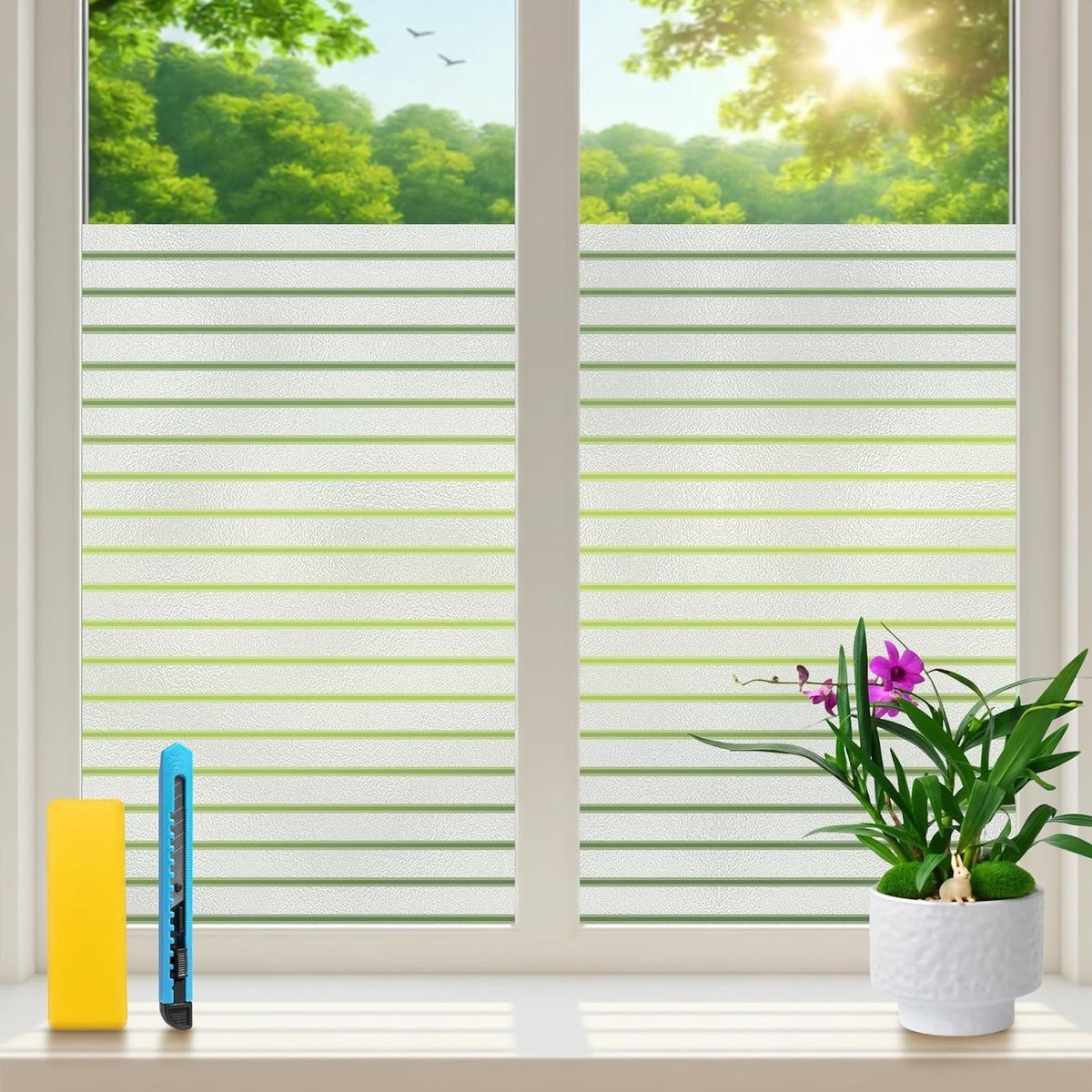 Raamfolie - Privacy folie - Meer privacy - Statisch hechtend - 90 x 200 cm - Mat gestreept