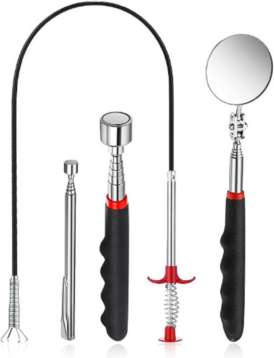 Telescopische 4-in-1 Gereedschapsset met Magnetische Stang, Grijper en Inspectie Spiegel voor Auto Reparatie en Sanitair Werkzaamheden