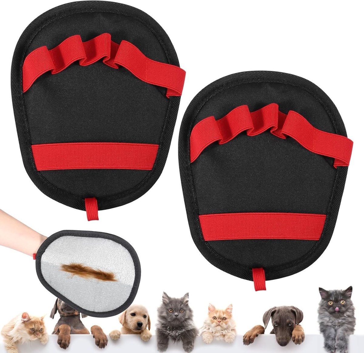 Dierenhaarverwijderingshandschoenen, 2 stuks, herbruikbaar en ademend, ideaal voor het verwijderen van honden- en kattenharen van meubels, kleding en tapijt