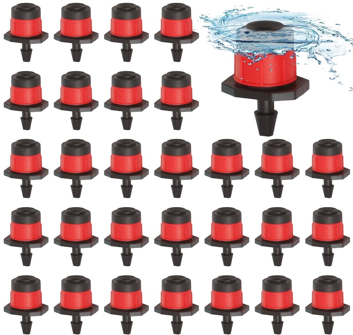 200 stuks 1/4 inch verstelbare irrigatie druppelaars voor 4/7 mm buis, micro druppelsysteem met 360 graden waterstroom voor tuin en planten verzorging