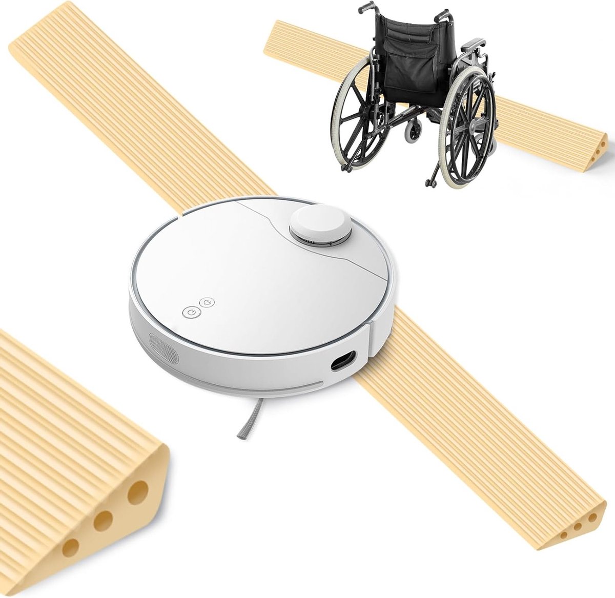 Drempelhelling 2 x 6 x 100 cm, Zelfklevende Drempeloplossing voor Robotstofzuiger, Rolstoel en Scooters, Tot 800 kg Laadcapaciteit (Geel)
