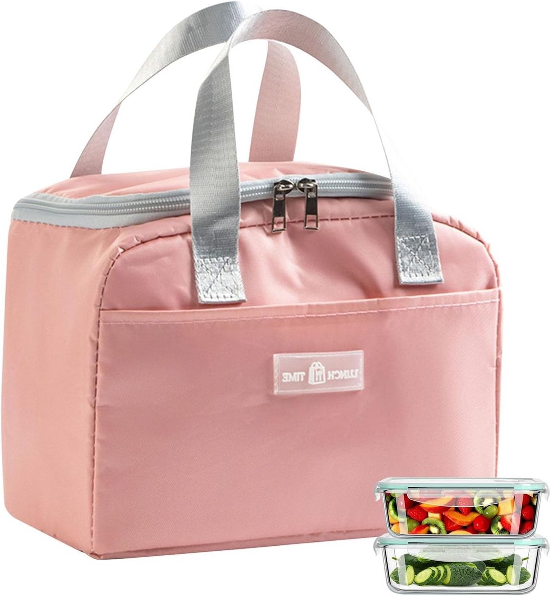 Draagbare Koeltas met Folie Voering, Geïsoleerde Lunchtas met Zijvakken voor School, Werk, Picknick of Reizen, Vouwbaar en Handig in Roze