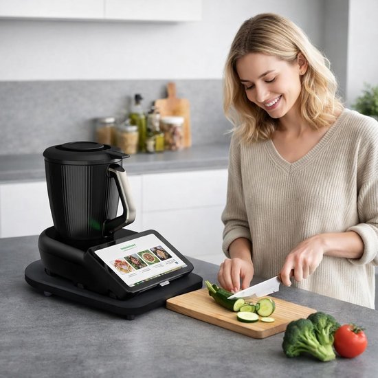 Bamboe Sliding Board voor Thermomix TM7 - 360° Wielen, Antislip Rubber Voeten en Veilig Stopmechanisme voor Eenvoudig Verplaatsen van de Keukenmachine — afbeelding 4