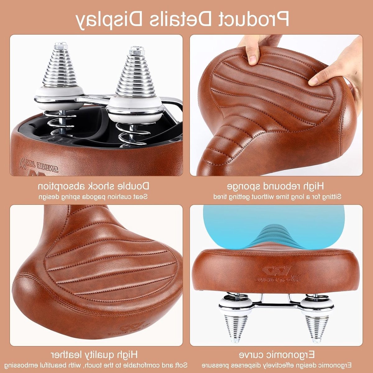 Dailygoods - Comfortabel fietszadel voor dames en heren, ergonomisch zacht fietszadel, vintage stijl, zacht gevoerd, universeel, geschikt voor de meeste hometrainers of straten, voor mannen en vrouwen
