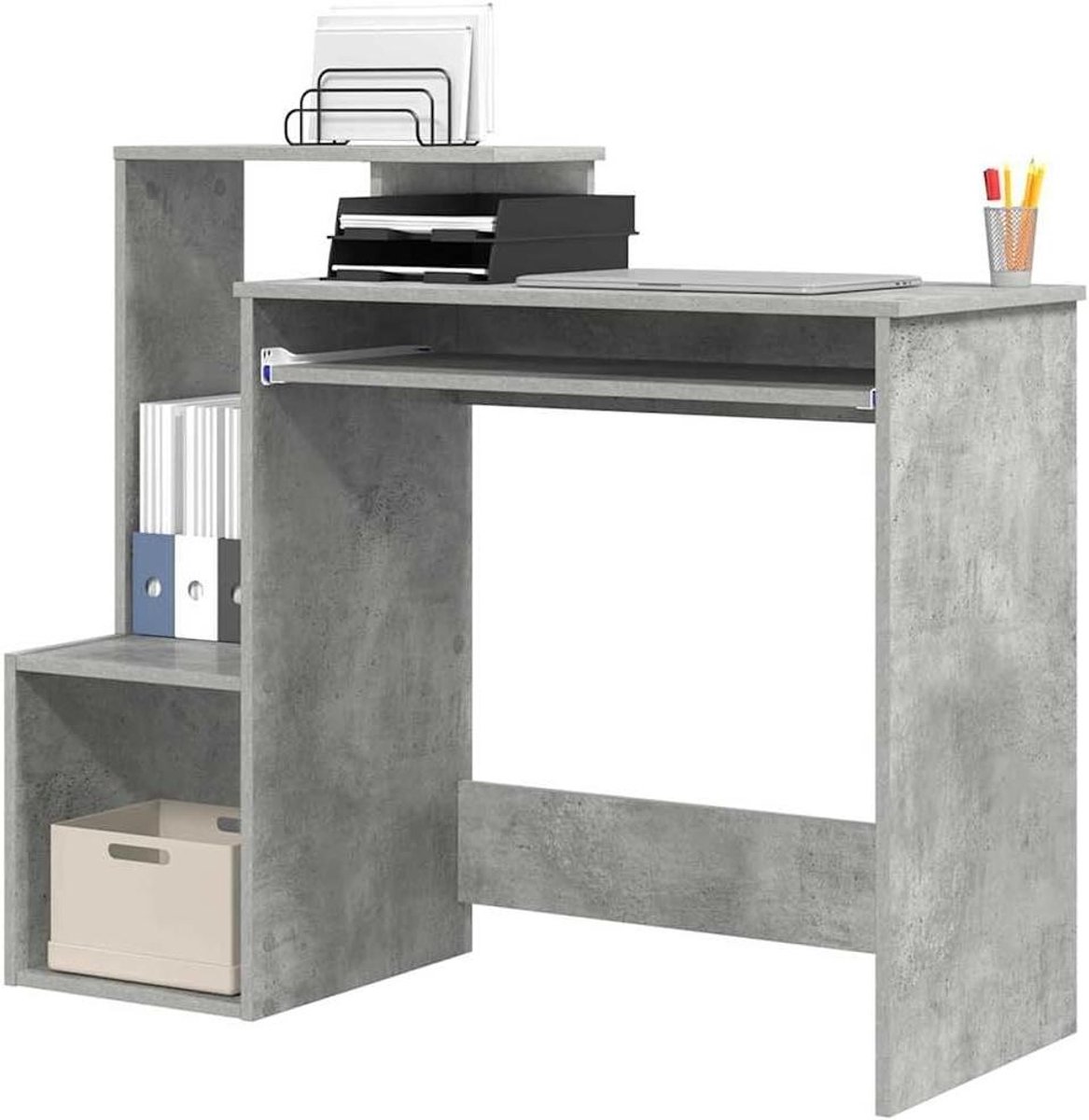 Computerbureau Met Opbergruimte - Werkstation Bureau - Thuiswerken Studeren - Industrieel Beton Grijs Design - 90 X 50 cm - Grijs - afbeelding 1