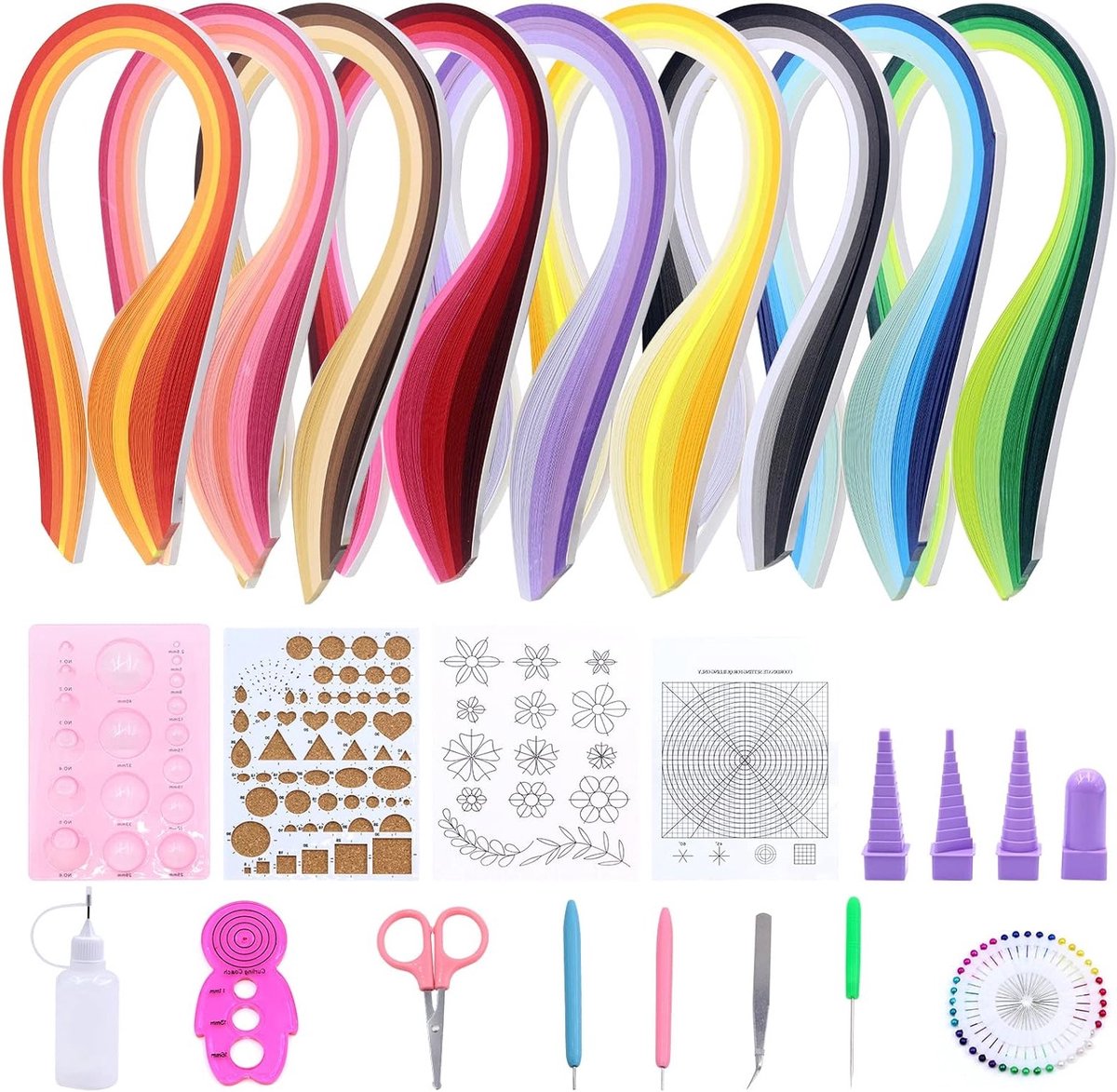 916-delige Paper Quilling Gereedschapset met 900 Strips in 45 Kleuren, Curling Pen, Pincet en Vormgereedschap voor Creatieve Projecten en Bloempatronen