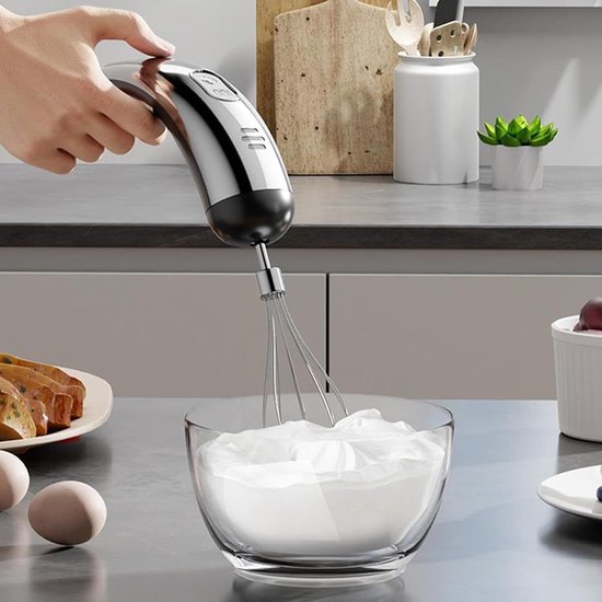 Elektrische Handmixer - Keukenmixer - Bakken en Koken - 7 Snelheden Instelbaar - 18 cm Lengte - Zilver Zwart — afbeelding 3