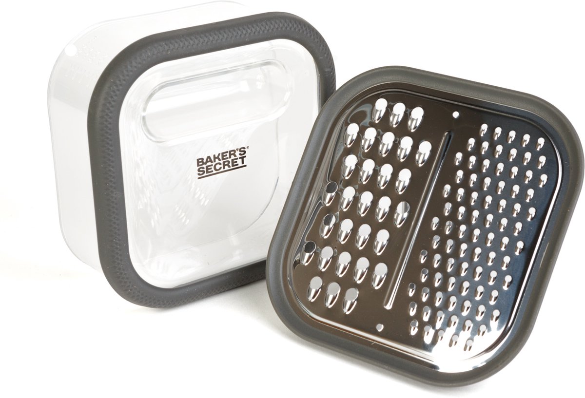 Rasp met Opvangbakje - RVS Keukenrasp voor Kaas - Groenten en Chocolade - Compacte Handrasp met Container - Antislip Rasp - Keukengerei van RVS en Kunststof - 13,7 cms [BS41155]
