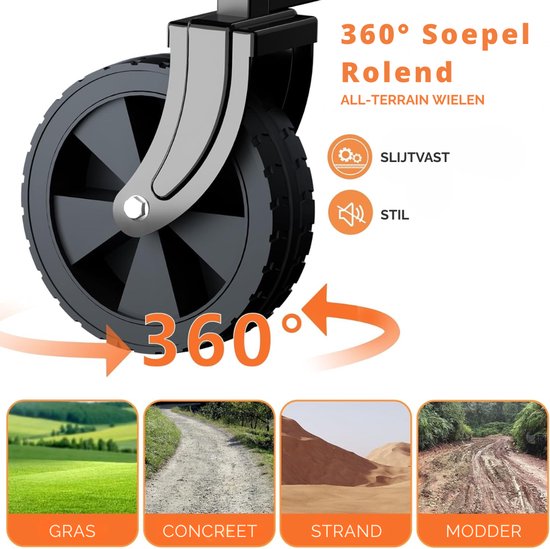SNJY® Bolderkar Opvouwbaar - Strandkar - Boodschappenkar - Tot 120 KG - 72D x 47B x 91H cm - Zwart van Merkloos — afbeelding 3