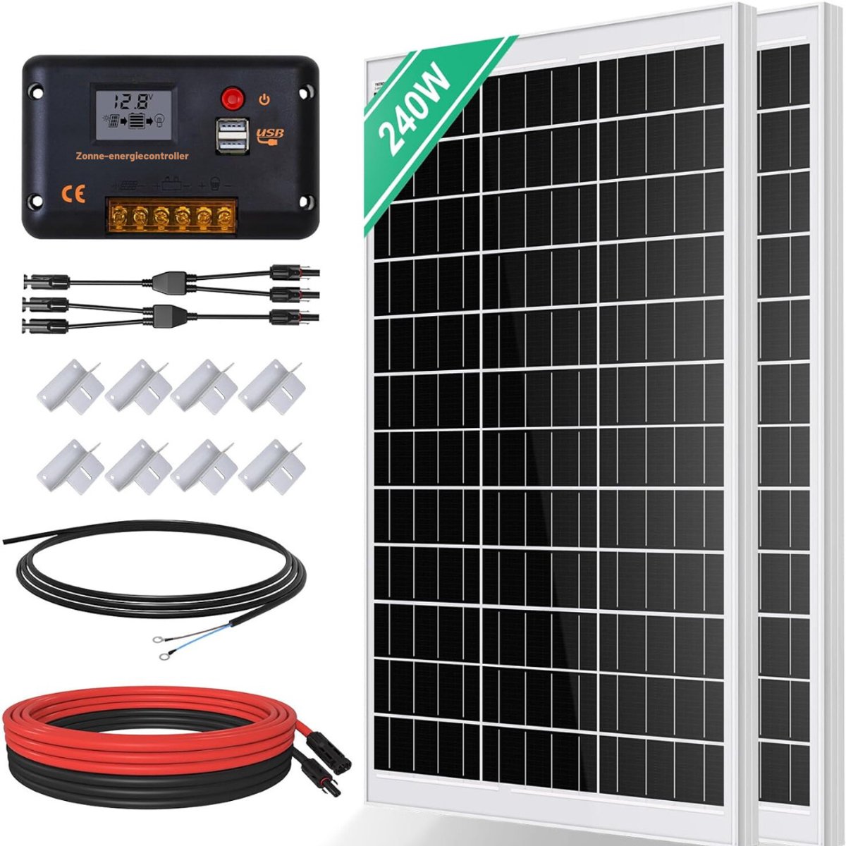 DD® Zonnepanelen Compleet Pakket - Zonnepanelen Plat Dak - Zonnepanelen met Stekker - 2 Panelen - Energiebesparend - Zwart - 170cm x 100cm x 4cm